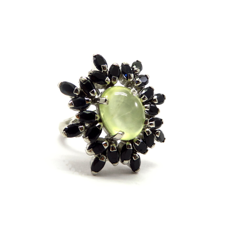 Prehnite and Blue Sapphire Silver Ring