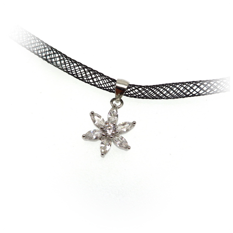 Cubic Zirconia Sterling Silver Flower Pendant