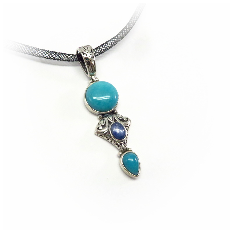 AG3.2 Amazonite & Kyanite Silver Pendant