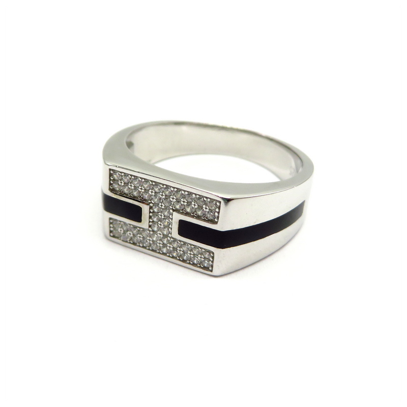 Black Enamel Silver Men's Ring Sterling Silver