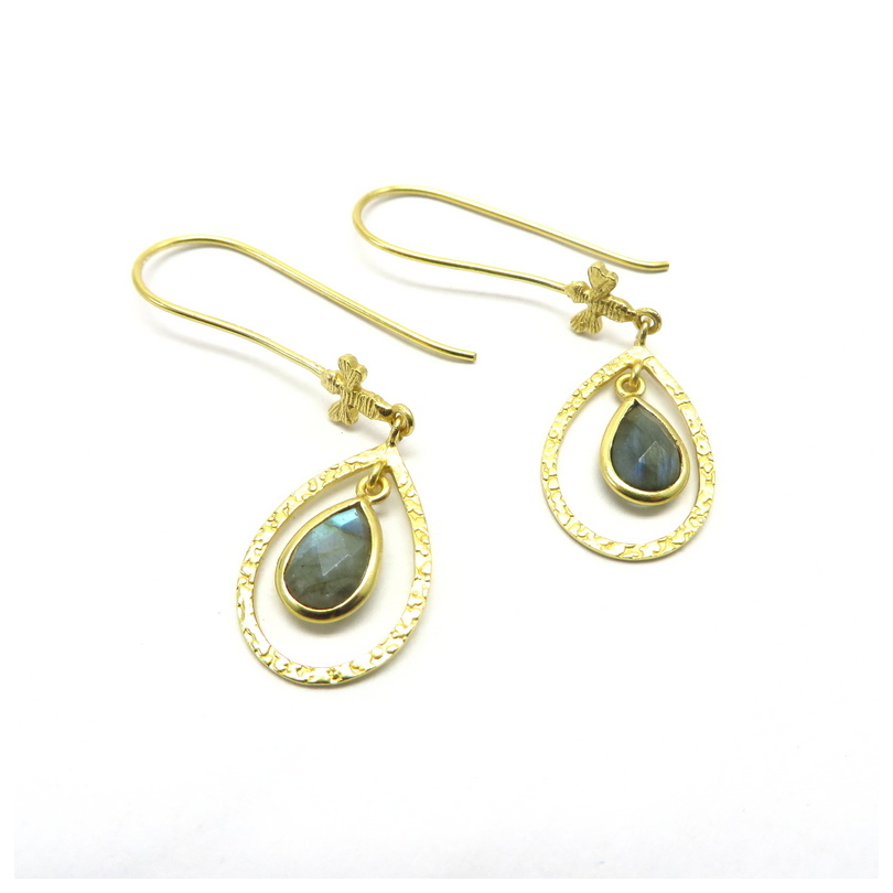 Labradorite Teardrop Gold Plated Sterling Silver Earrings