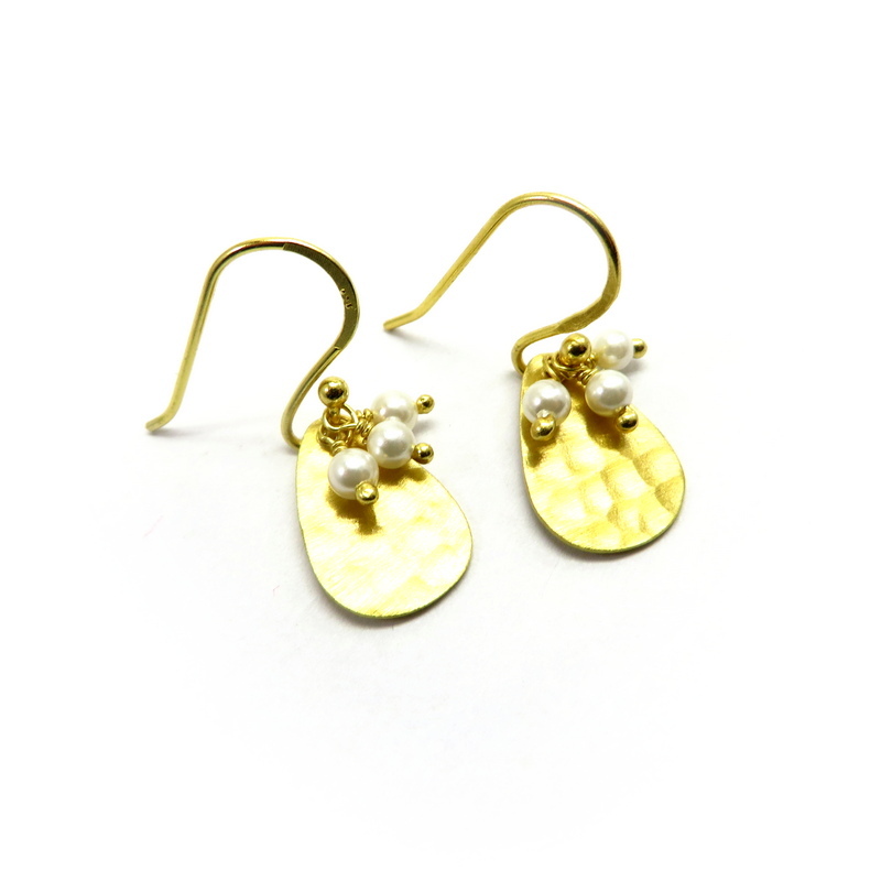 Teardrop and Pearl Cluster Gold Plated Sterling Silver Earrings