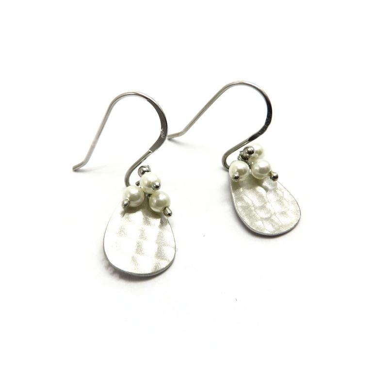 Teardrop and Pearl Cluster Sterling Silver Earrings