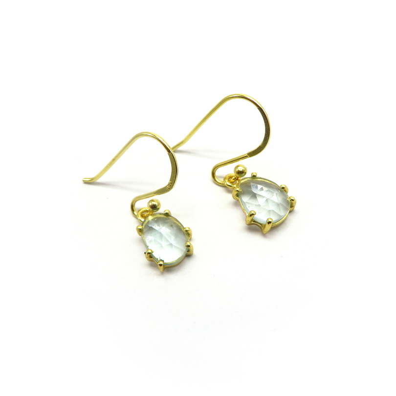 Aquamarine Teardrop Gold Plated Sterling Silver Earrings