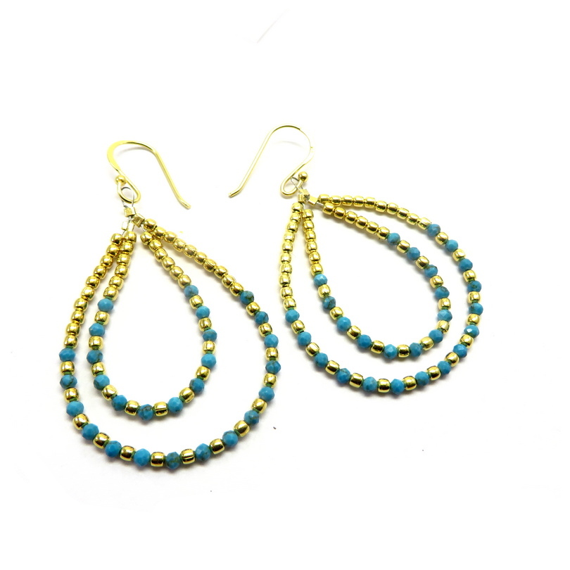 Double Teardrop Turquoise Gold Plated Silver Earrings