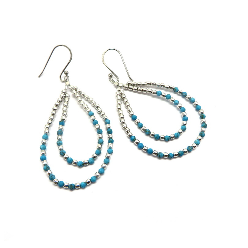 Double Teardrop Turquoise Sterling Silver Earrings