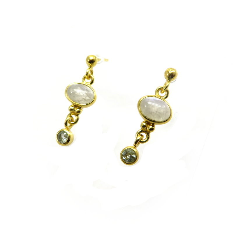 Moonstone and Blue Topaz Gold Plated Sterling Silver Earrings