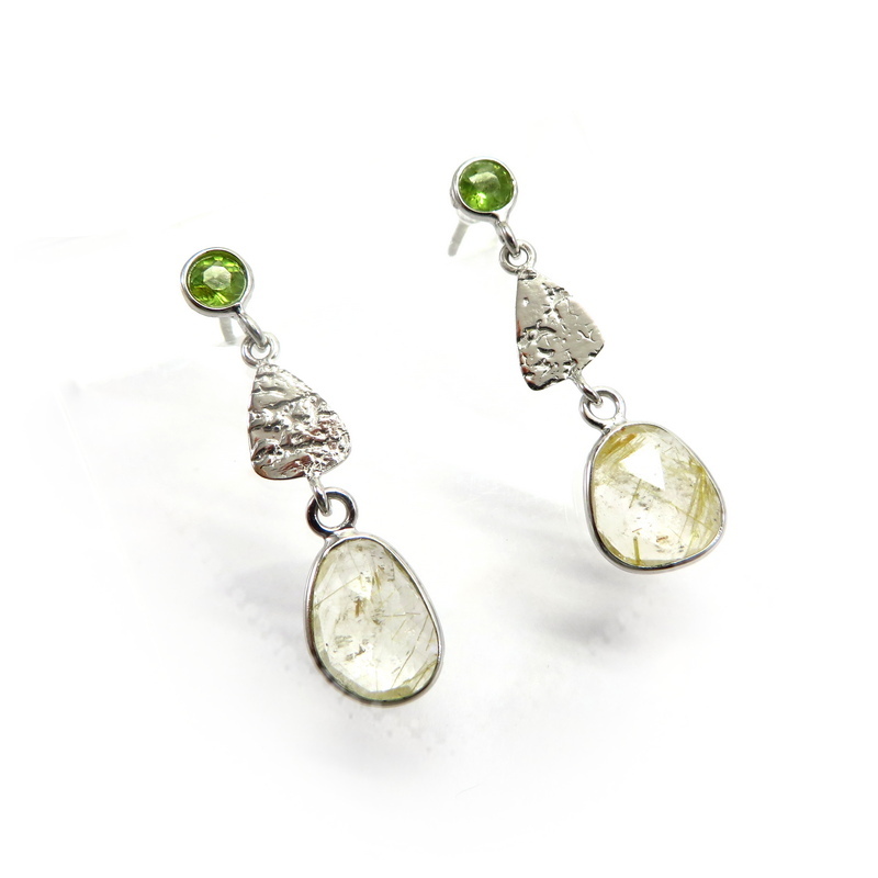 Peridot and Golden Rutile Quartz Sterling Silver Earrings