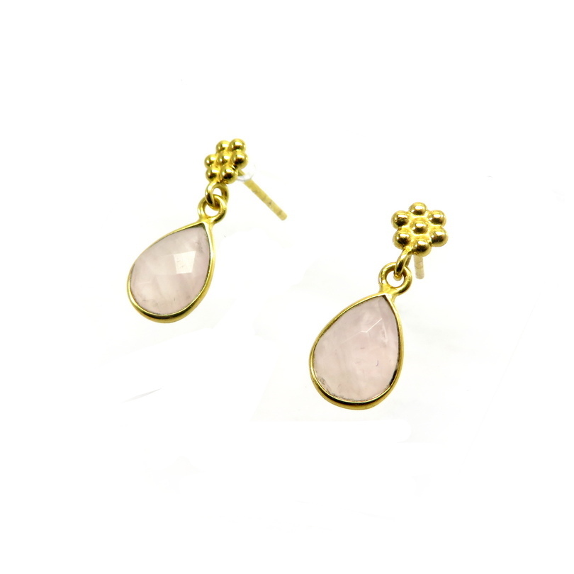 Rose Quartz Teardrop Gold Plated Sterling Silver Earrings