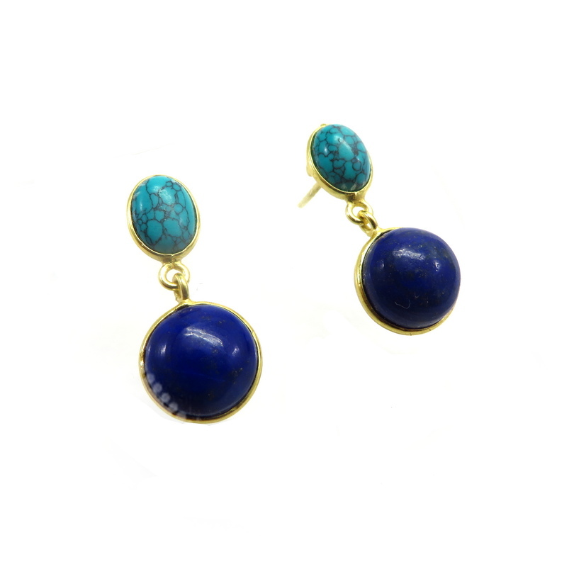 Turquoise and Lapis Lazuli Gold Plated Sterling Silver Earrings