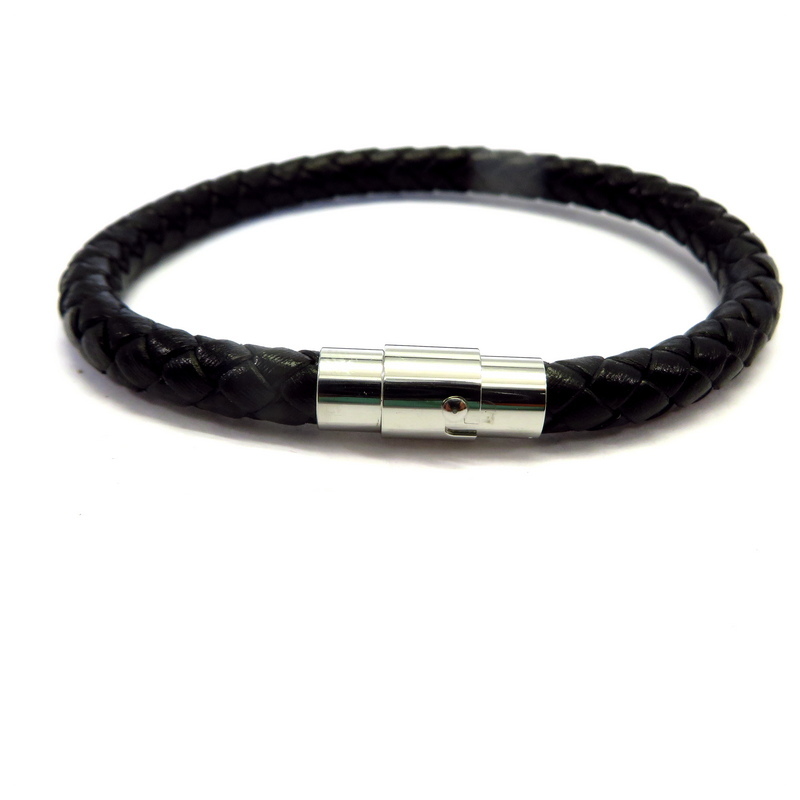 Leather Men's Bracelet with Stainless Steel Clasp