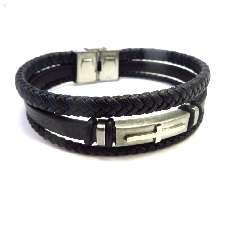 Leather Men's Bracelet Stainless Steel