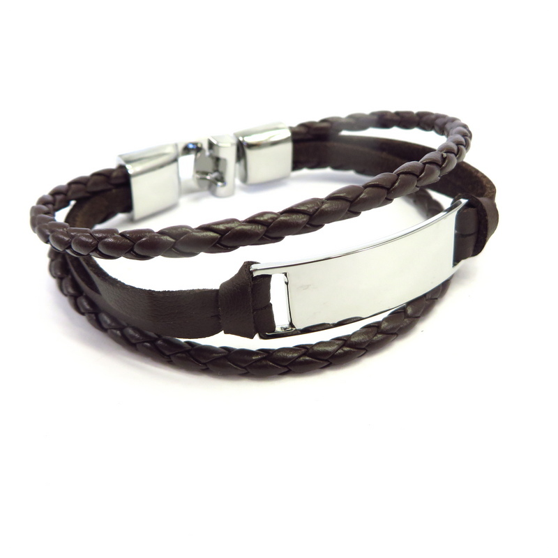 Leather Men's Bracelet Stainless Steel