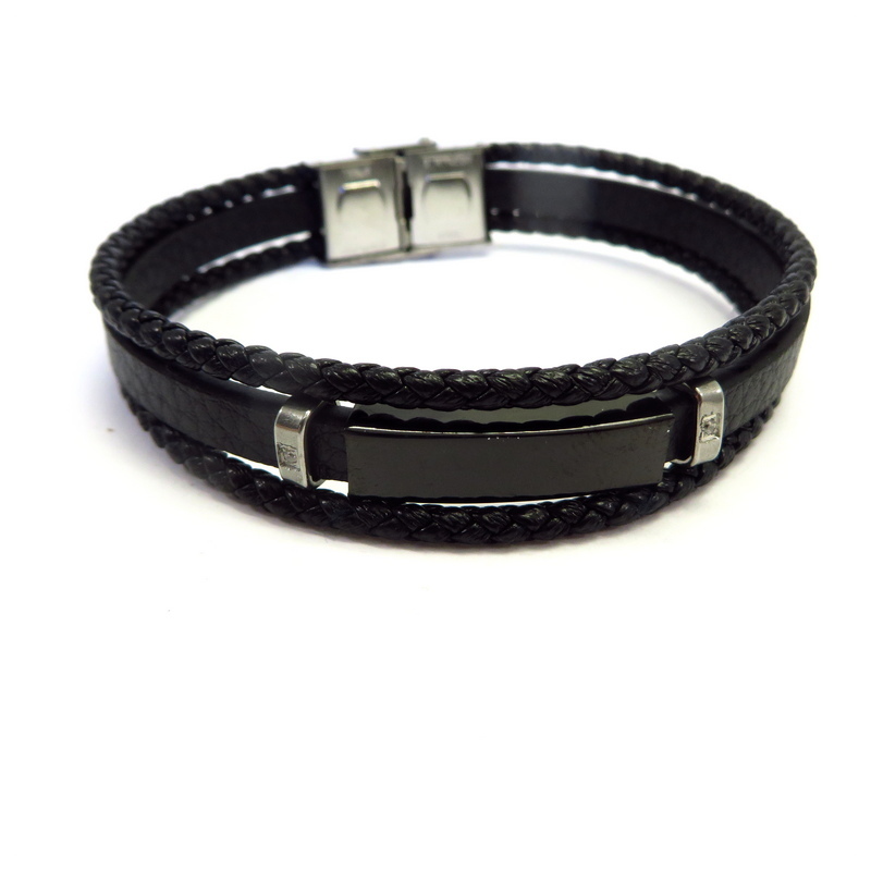 Leather Men's Bracelet Stainless Steel