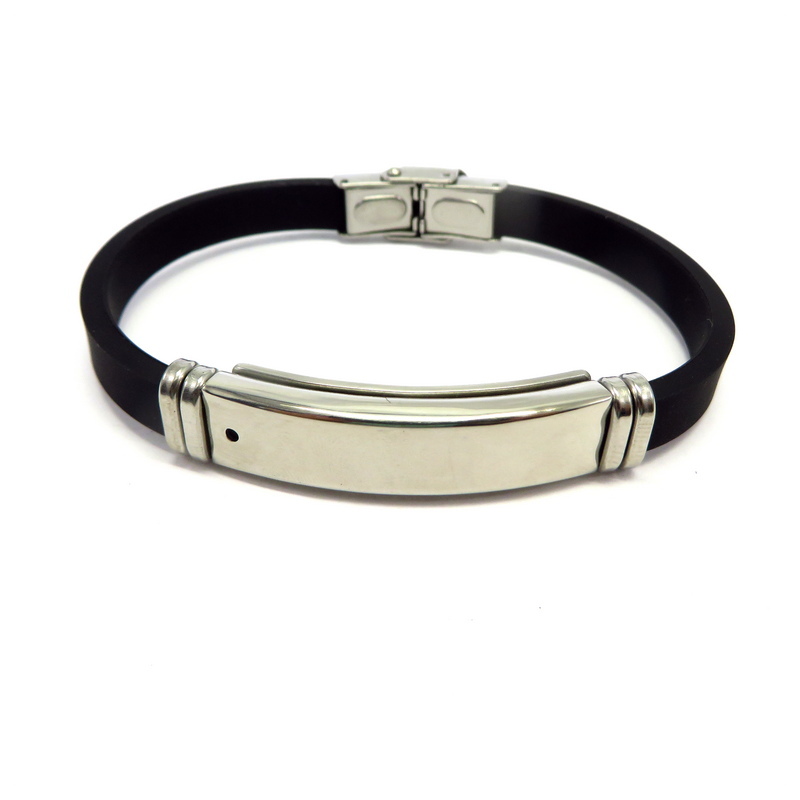 Black Silicon Men's Bracelet with Stainless Steel