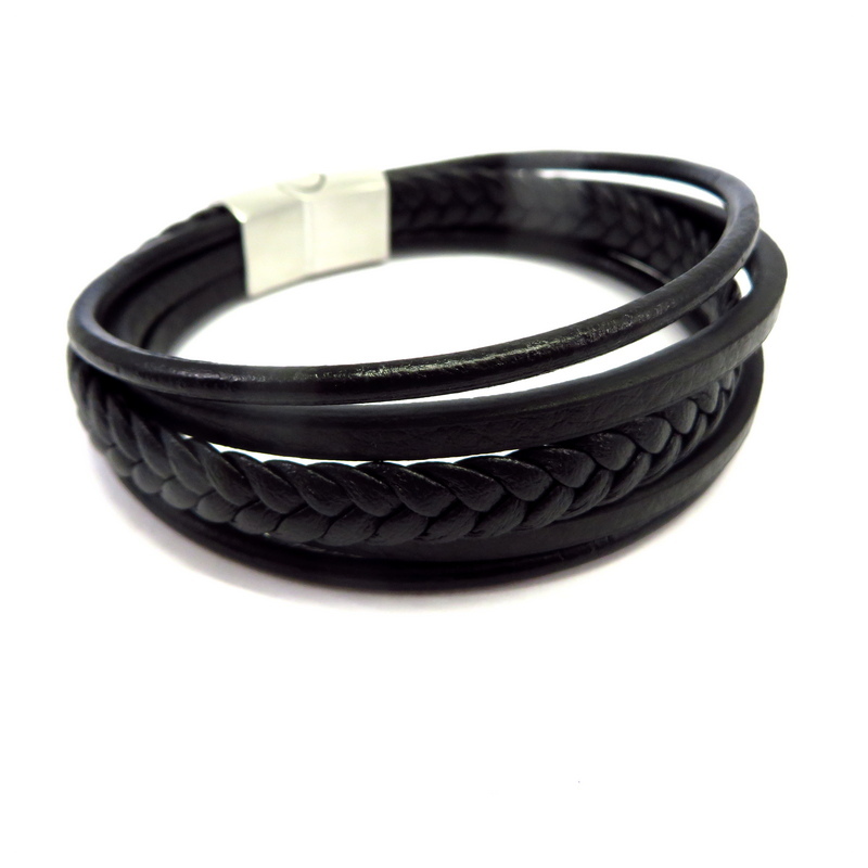 Leather Men's Bracelet Stainless Steel