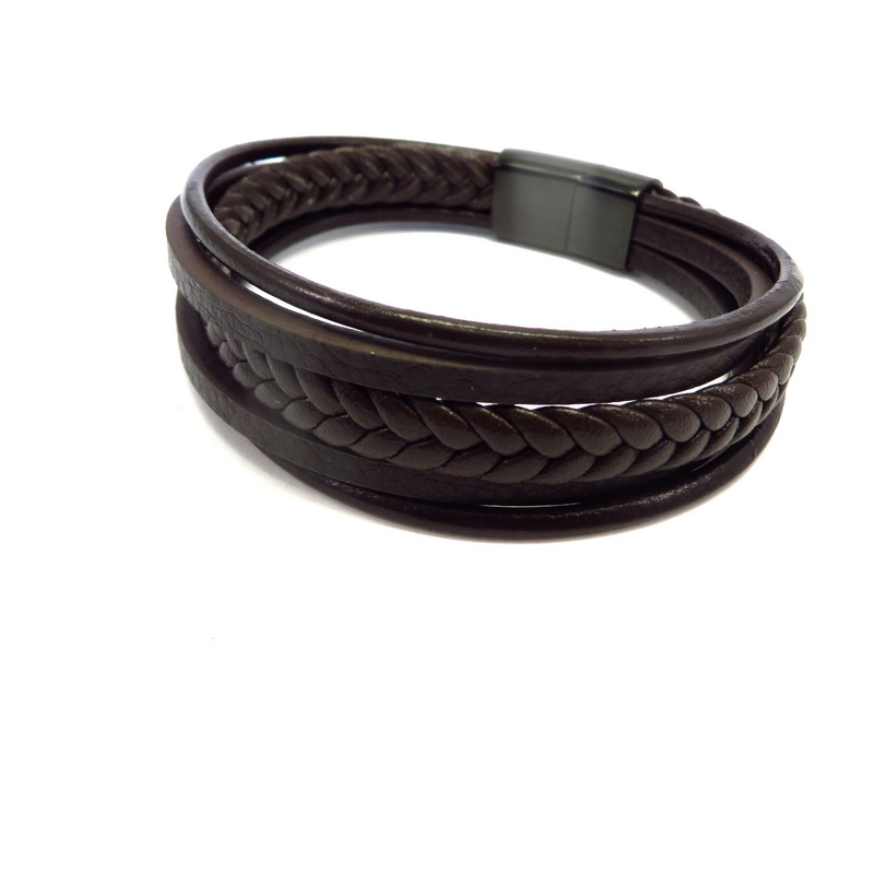 Leather Men's Bracelet with Stainless Steel Clasp