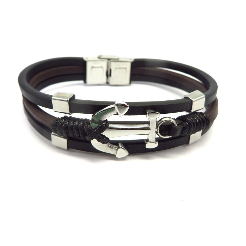 Leather Men's Bracelet Stainless Steel