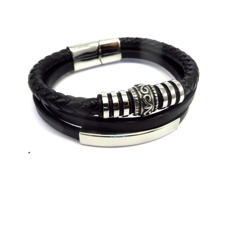 Leather Men's Bracelet Stainless Steel