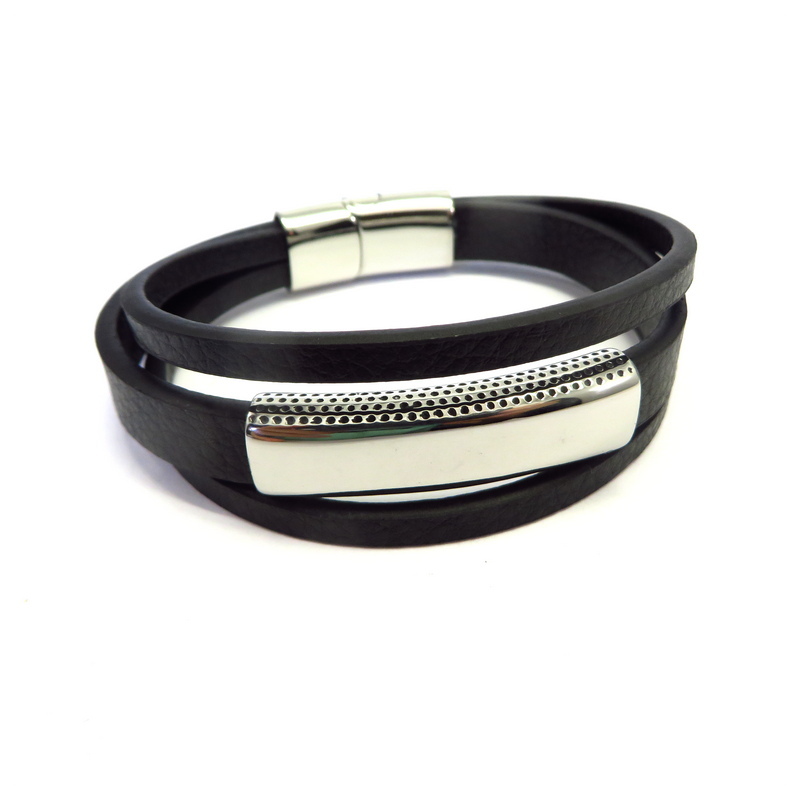 Leather Men's Bracelet Stainless Steel