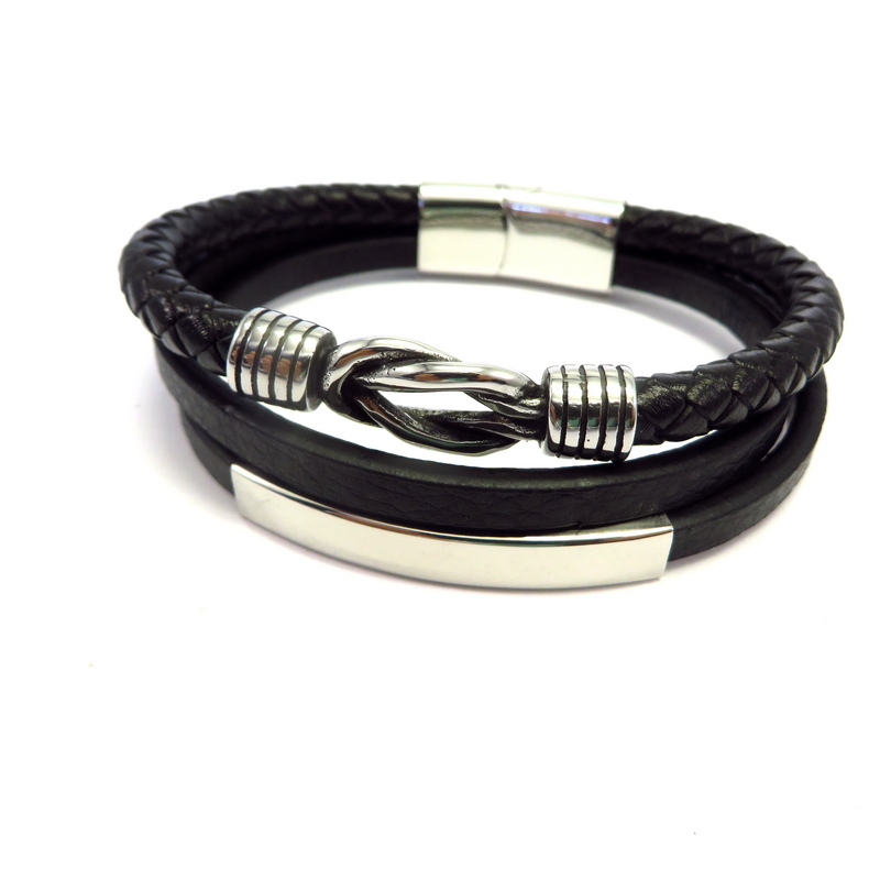 Leather Men's Bracelet Stainless Steel