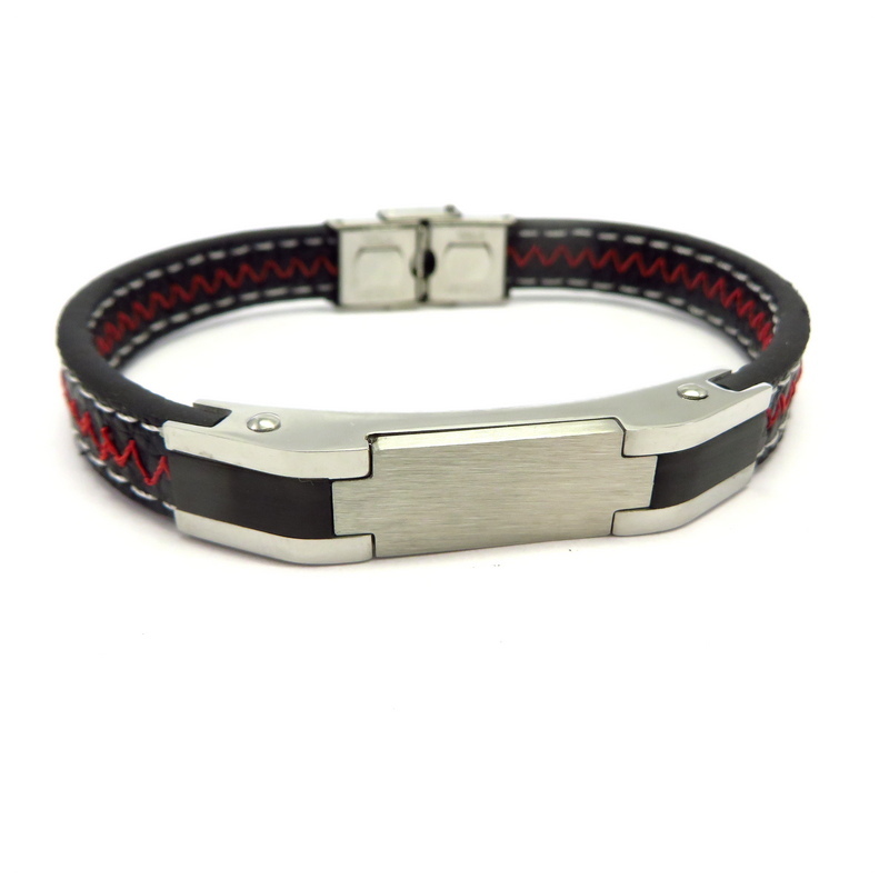 Leather Men's Bracelet with Stainless Steel Clasp