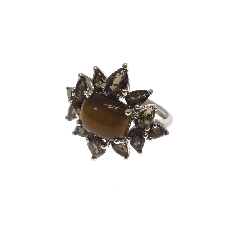 Tiger's Eye and Smoky Quartz Ring