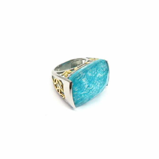 Amazonite and Rock Crystal, Silver and Gold-plated Ring