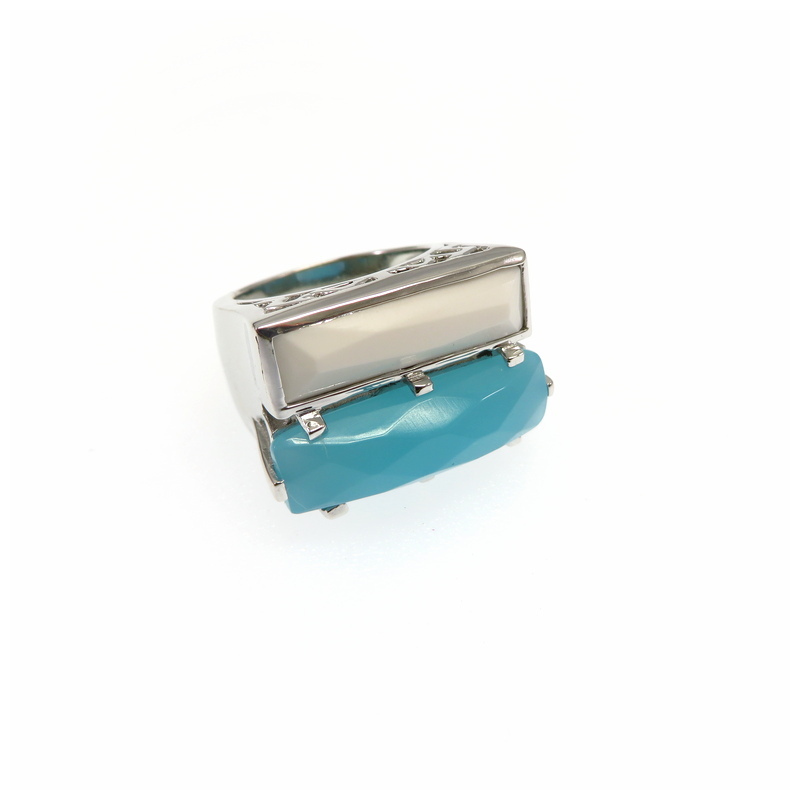 White Onyx & Blue Crystal Silver Ring