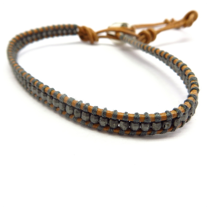 Hematite Leather Wrap Bracelet