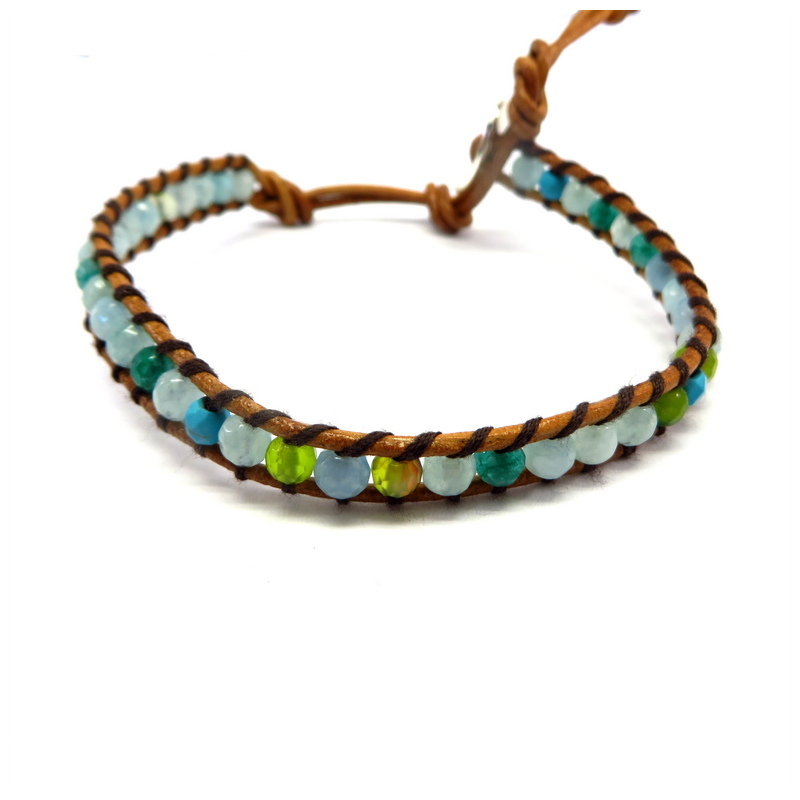 Multi-Colored Gemstone Leather Wrap Bracelet