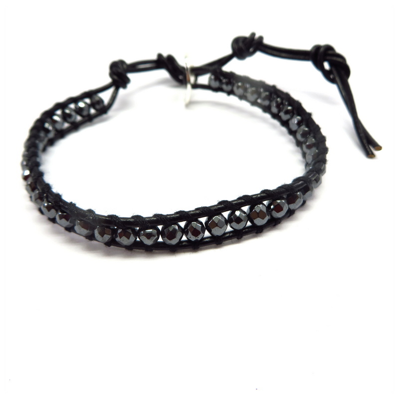 Hematite Leather Wrap Bracelet