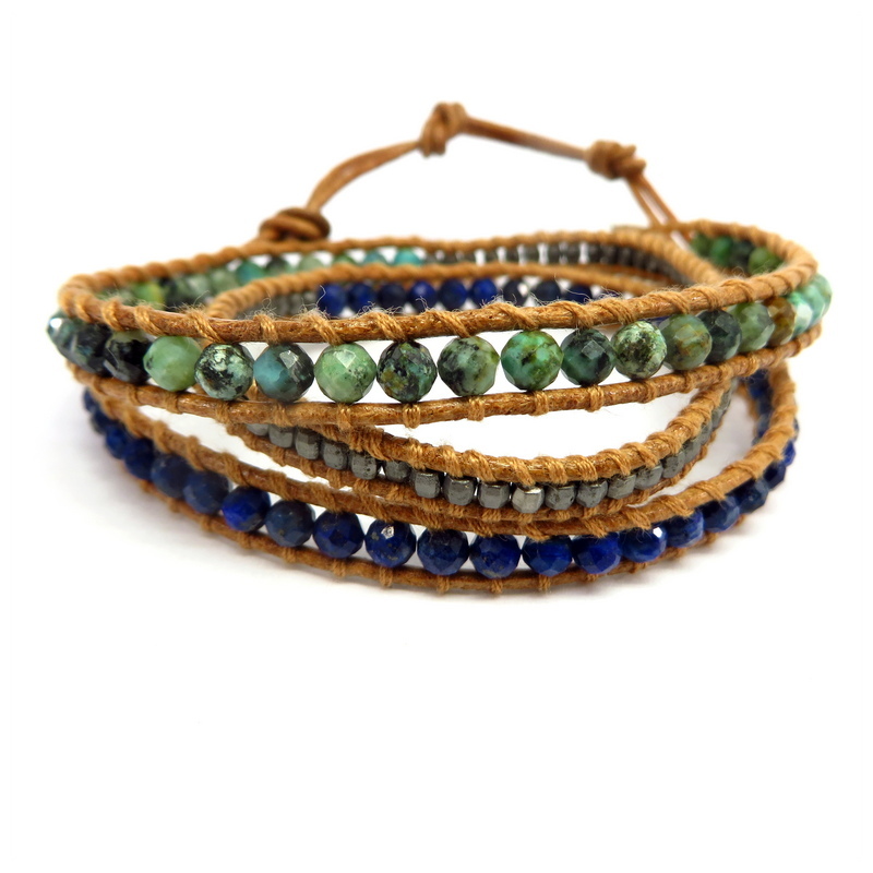 Gemstone Wraparound Bracelet Leather