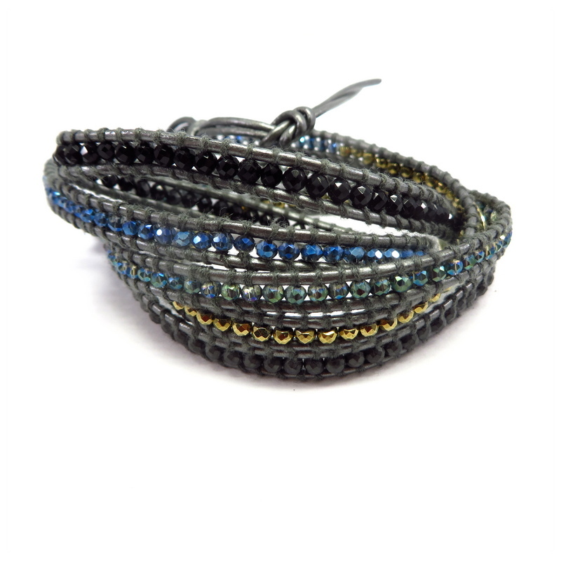 Gemstone Wraparound Bracelet Leather