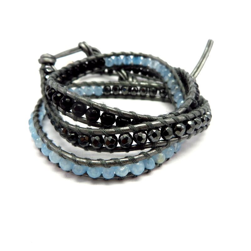 Gemstone Wraparound Bracelet Leather