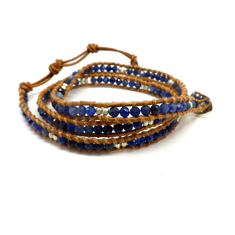 Gemstone Wraparound Bracelet Leather
