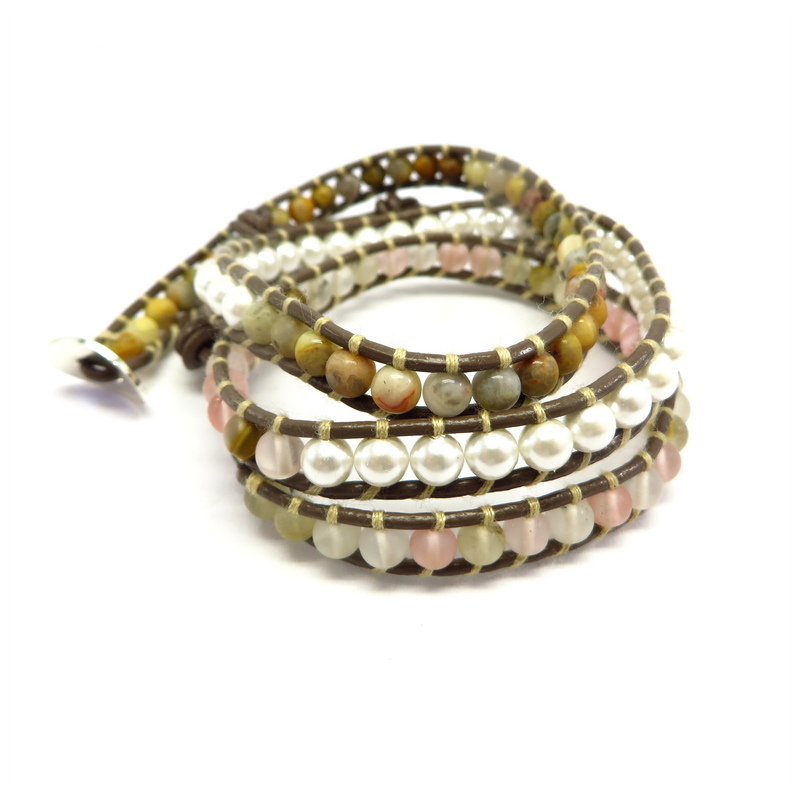Gemstone Wraparound Bracelet Leather
