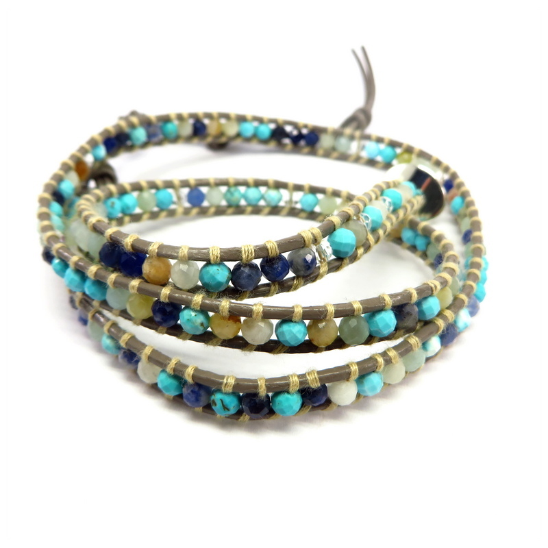 Gemstone Wraparound Bracelet Leather