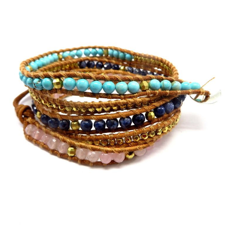 Gemstone Wraparound Bracelet Leather