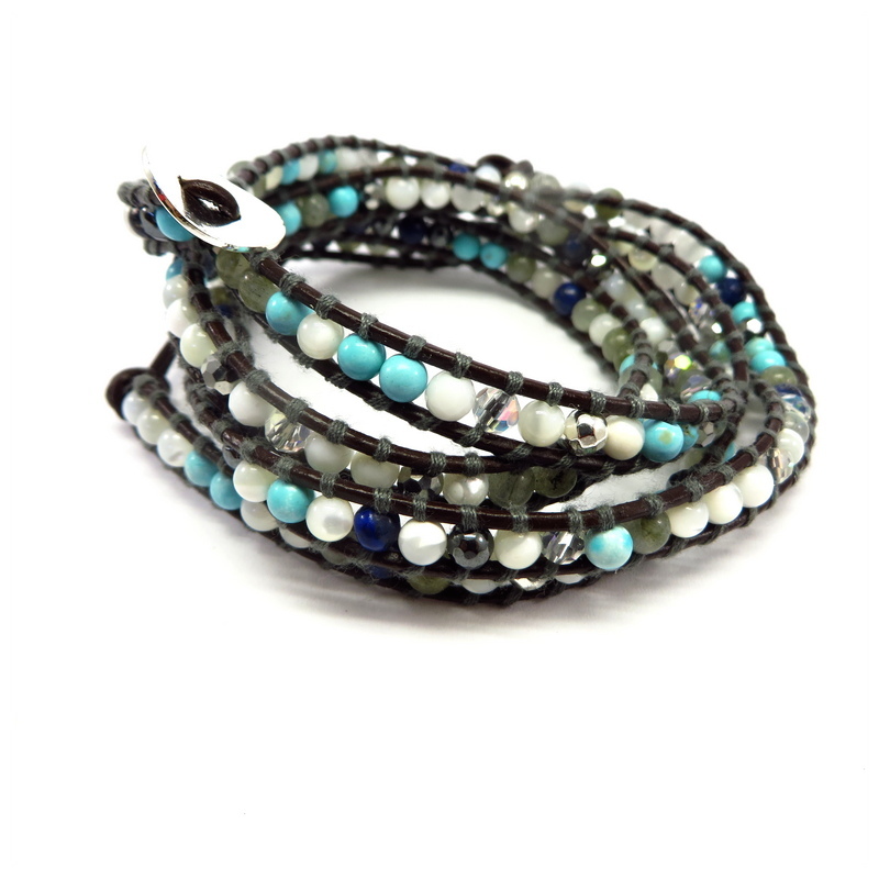 Gemstone Wraparound Bracelet Leather