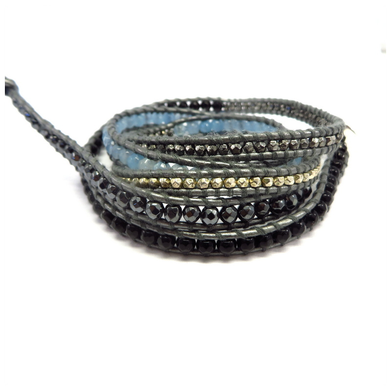 Gemstone Wraparound Bracelet Leather