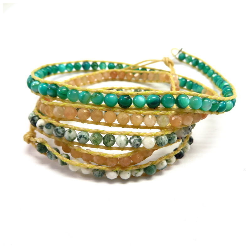 Gemstone Wraparound Bracelet Leather