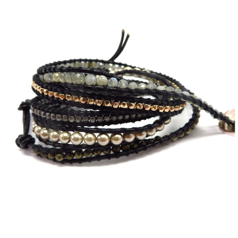 Gemstone Wraparound Bracelet Leather