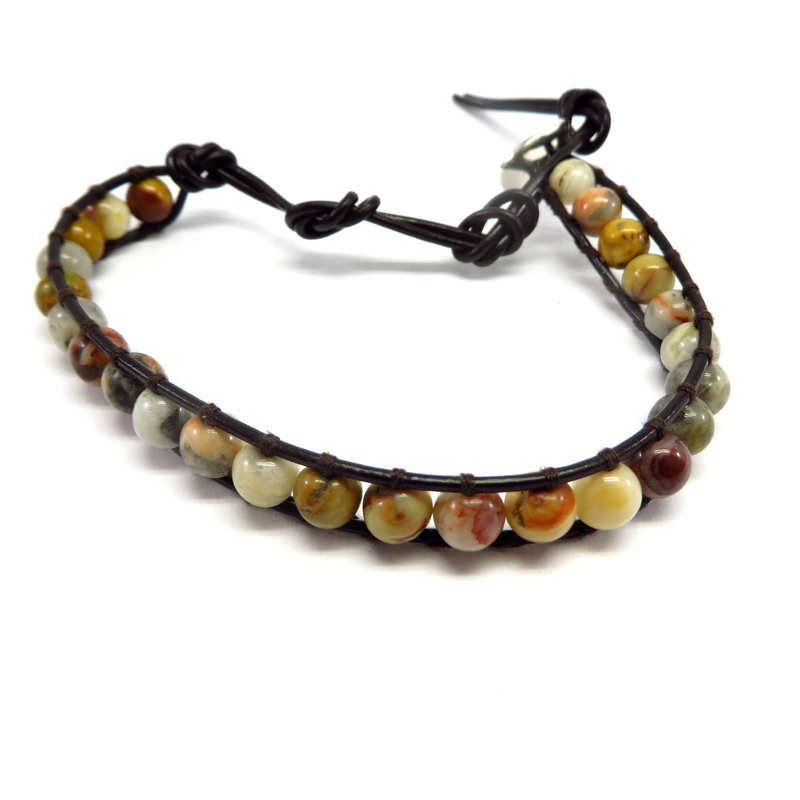 Jasper Leather Wrap Bracelet