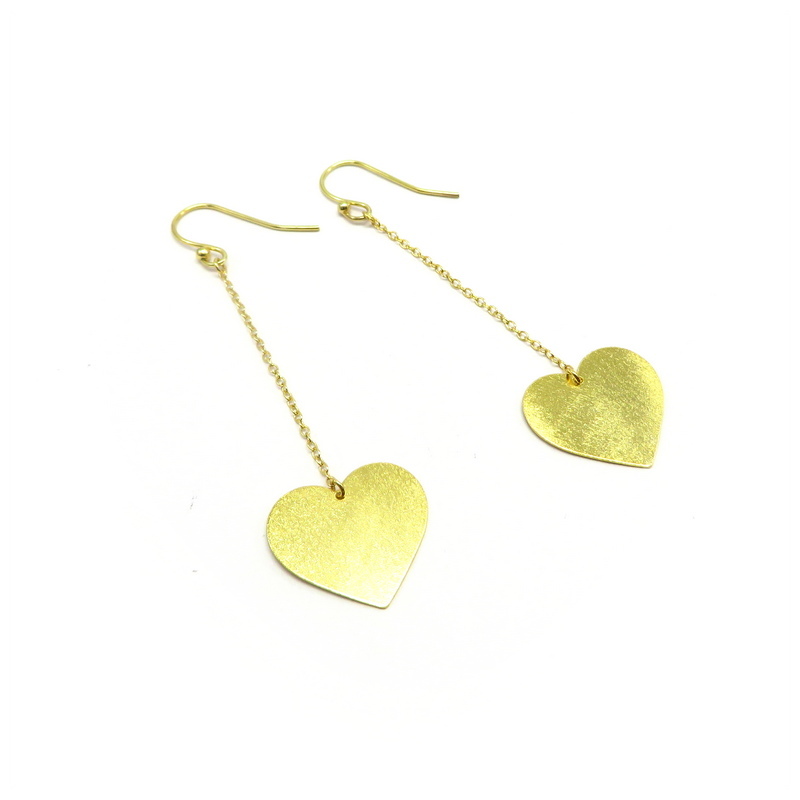 Hanging Heart Gold Plated Sterling Silver Hook Earrings