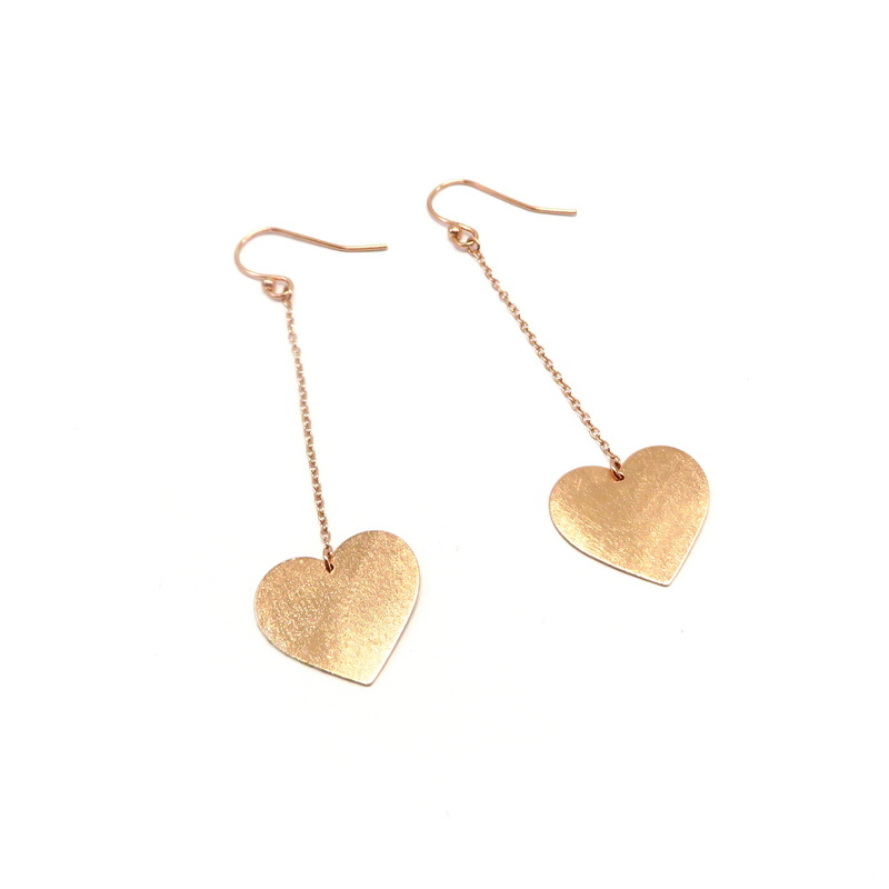 Hanging Heart Rose Gold Plated Hook Earrings