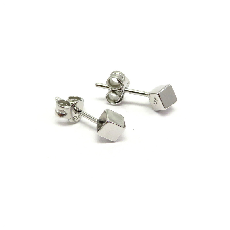Cube Sterling Silver Stud Earrings