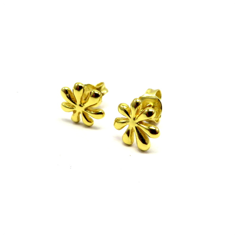 Flower Gold Plated Sterling Silver Stud Earrings