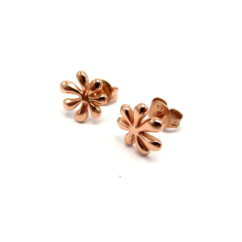 Flower Rose Gold Plated Sterling Silver Stud Earrings