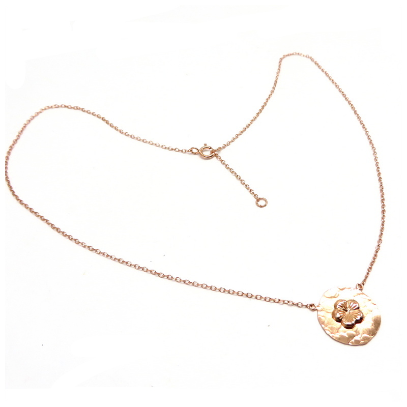 Disc Flower Rose Gold Plated Sterling Silver Necklace